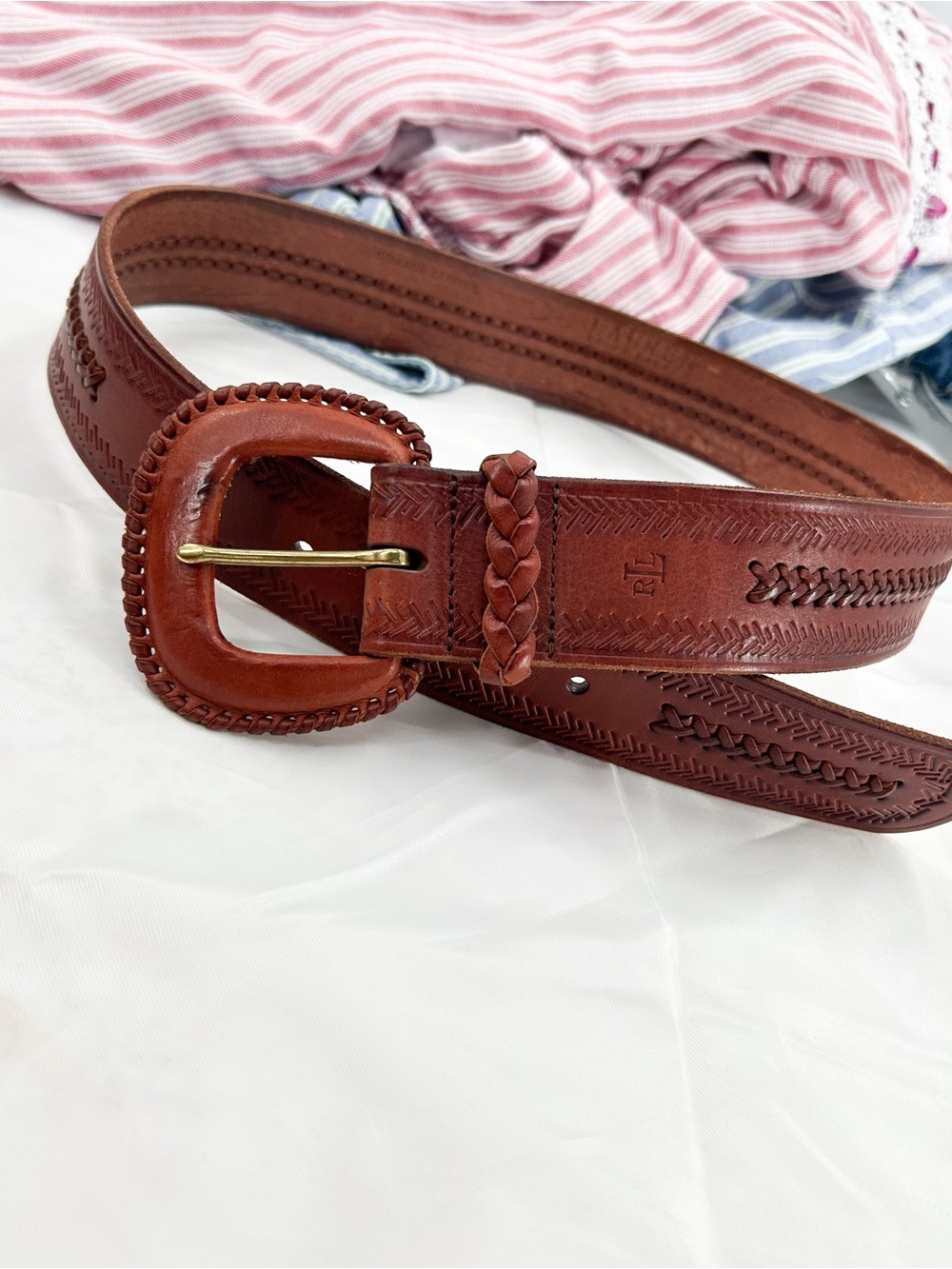 Vintage Ralph Lauren Belt Tooled Leather Western Braided Embossed Small - Picture 8 of 13